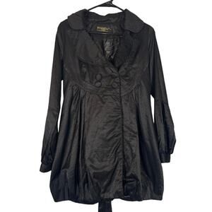 Pussycat London Black Cotton Blend Collared Retro Belted Jacket Women Sz M